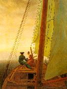 Caspar David Friedrich On Board a Sailing Ship oil on canvas